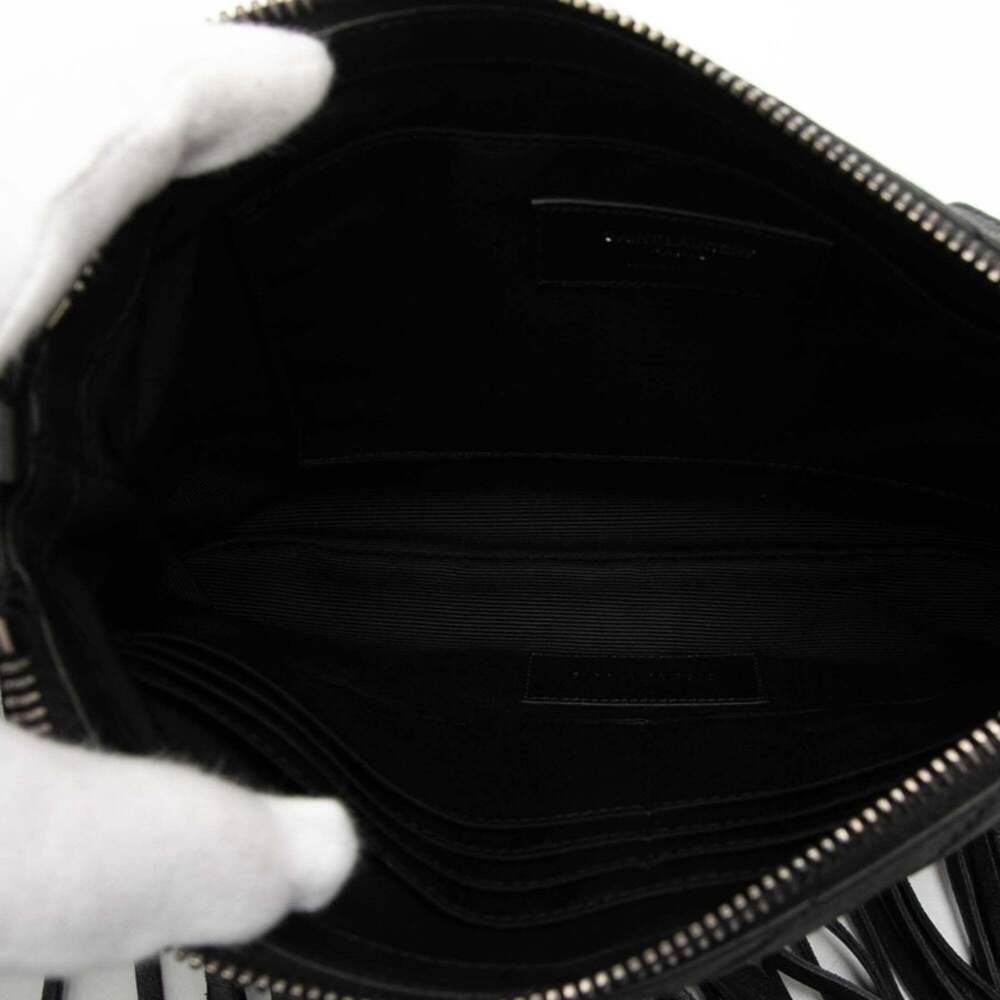 Saint Laurent YSL Logo Fringe Shoulder Bag 403396 Black Leather Women's SAINT... - Picture 4 of 7
